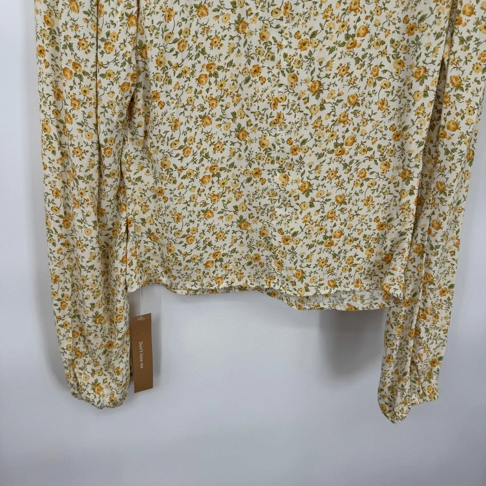 Reformation Floral Long Sleeve Button Front Top White Yellow Small Country NWT